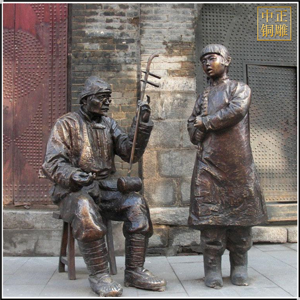古代拉二胡人物铜雕塑
