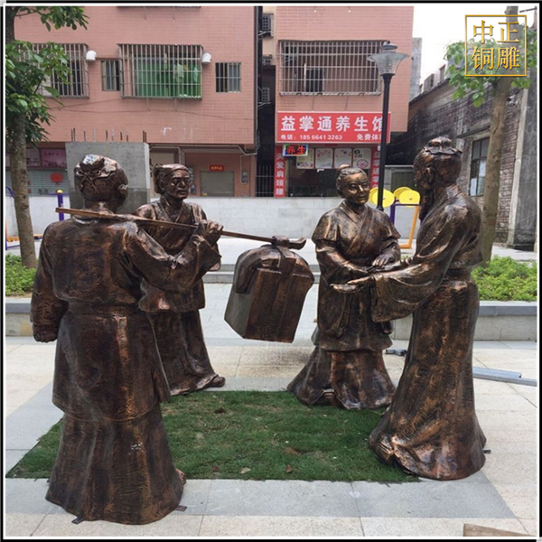 古代人物聊天铜雕塑