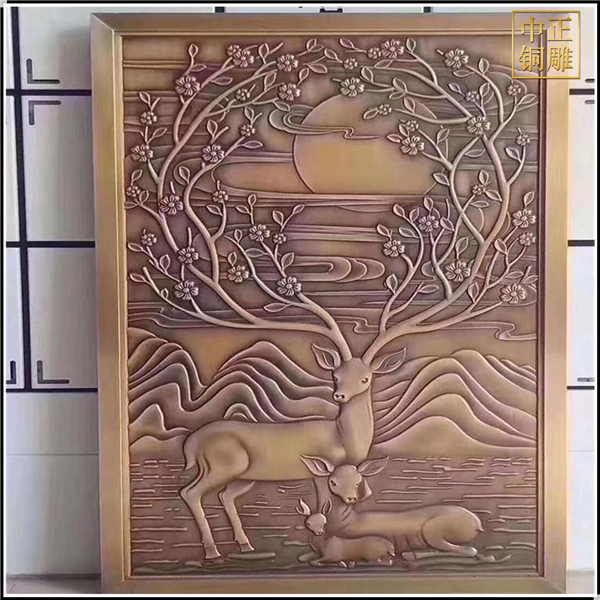 小鹿铜浮雕壁画