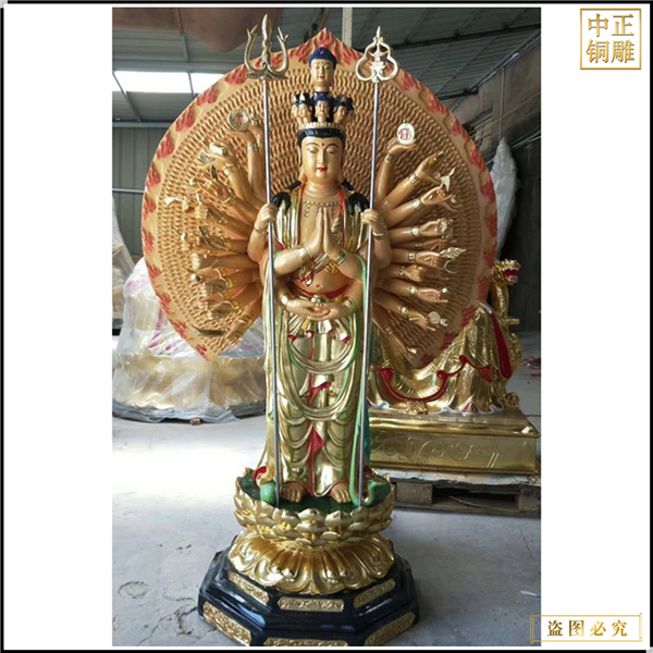 彩绘千手观音菩萨铜像制作
