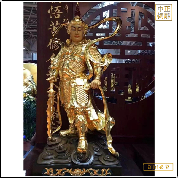 彩绘贴金韦陀菩萨铜像