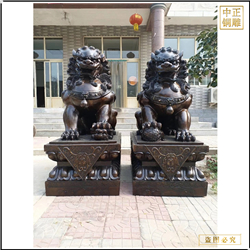 高1米2紫铜色宫门狮一对