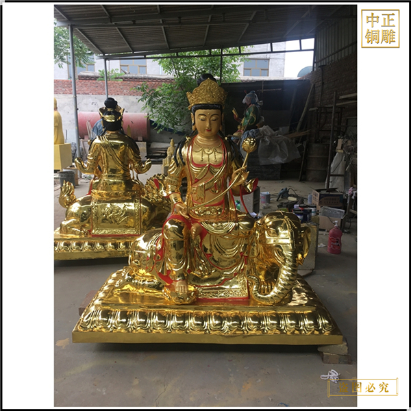 纯铜鎏金文殊普贤铜像