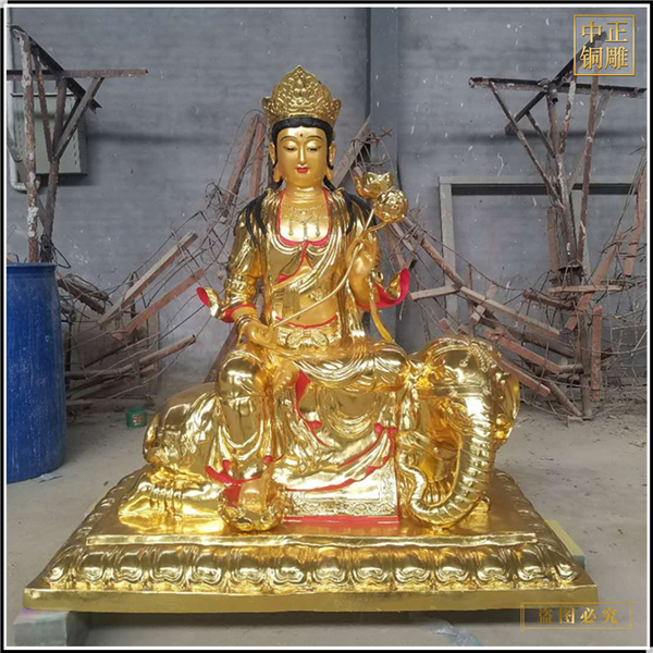 2.4米文殊普贤彩绘贴金佛像