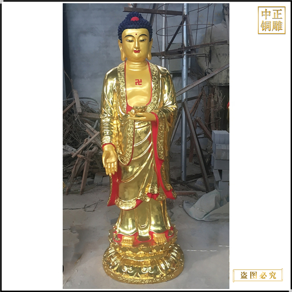 供奉寺庙彩绘西方三圣铜佛像