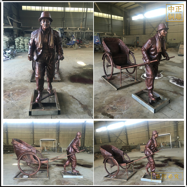 纯铜景观拉车人物雕塑
