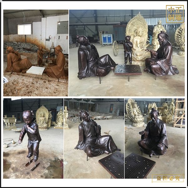 玩五子棋人物铜雕塑