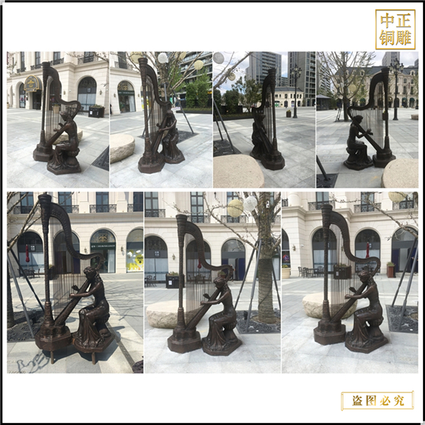 广场美女弹琴雕塑铸造