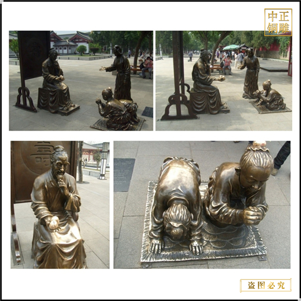 古代人物祈福铜雕塑