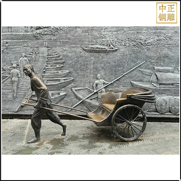 拉车人物铜雕塑