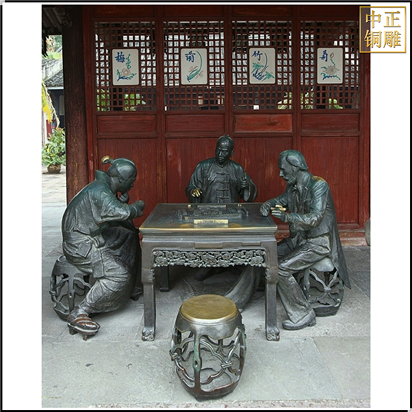 打麻将人物雕塑