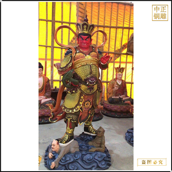 铜雕彩绘四大天王佛像