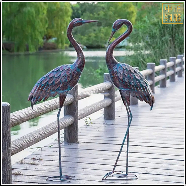室外铜仙鹤景观雕塑